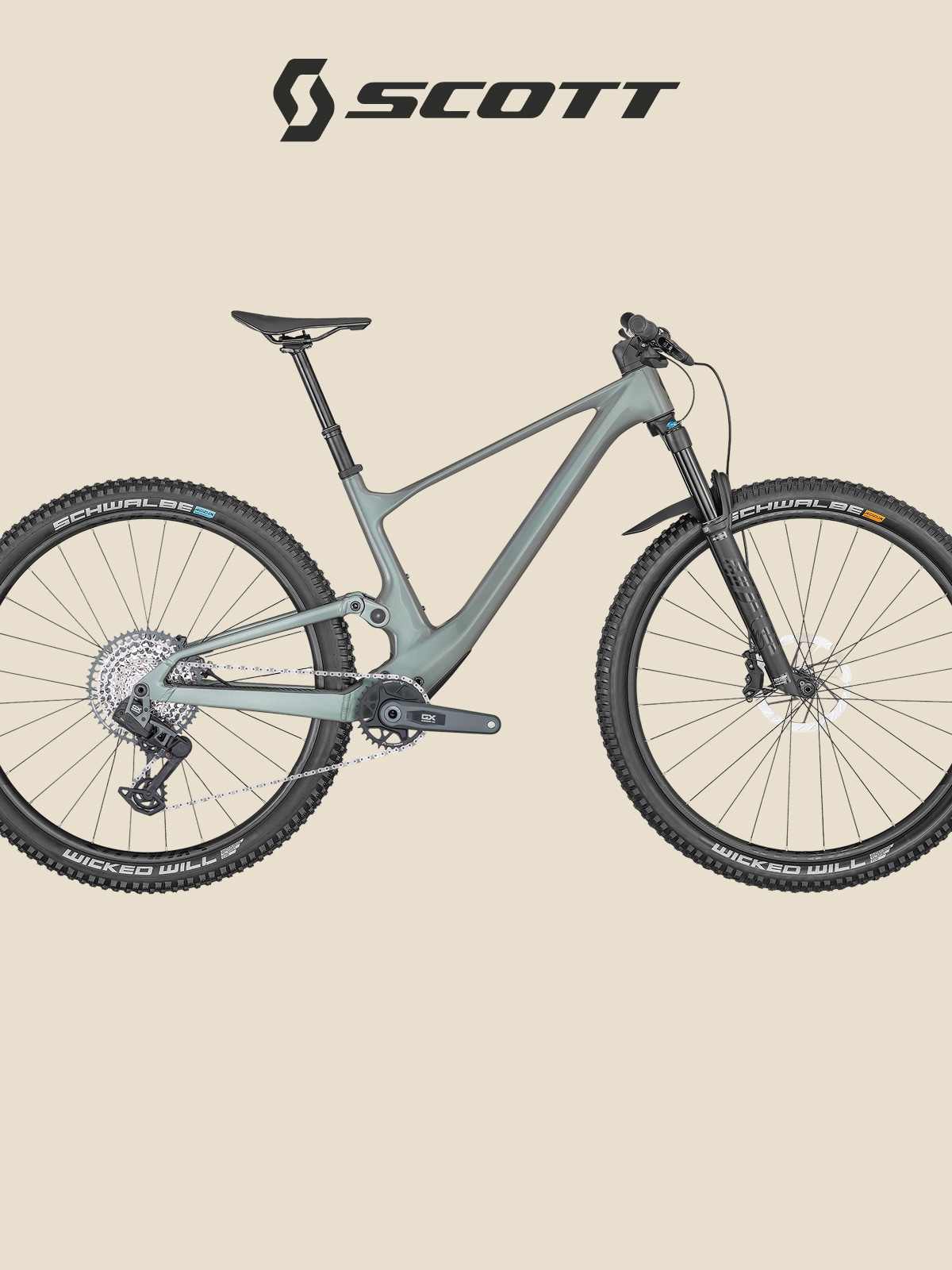 A Scott bike on a light colored background.
