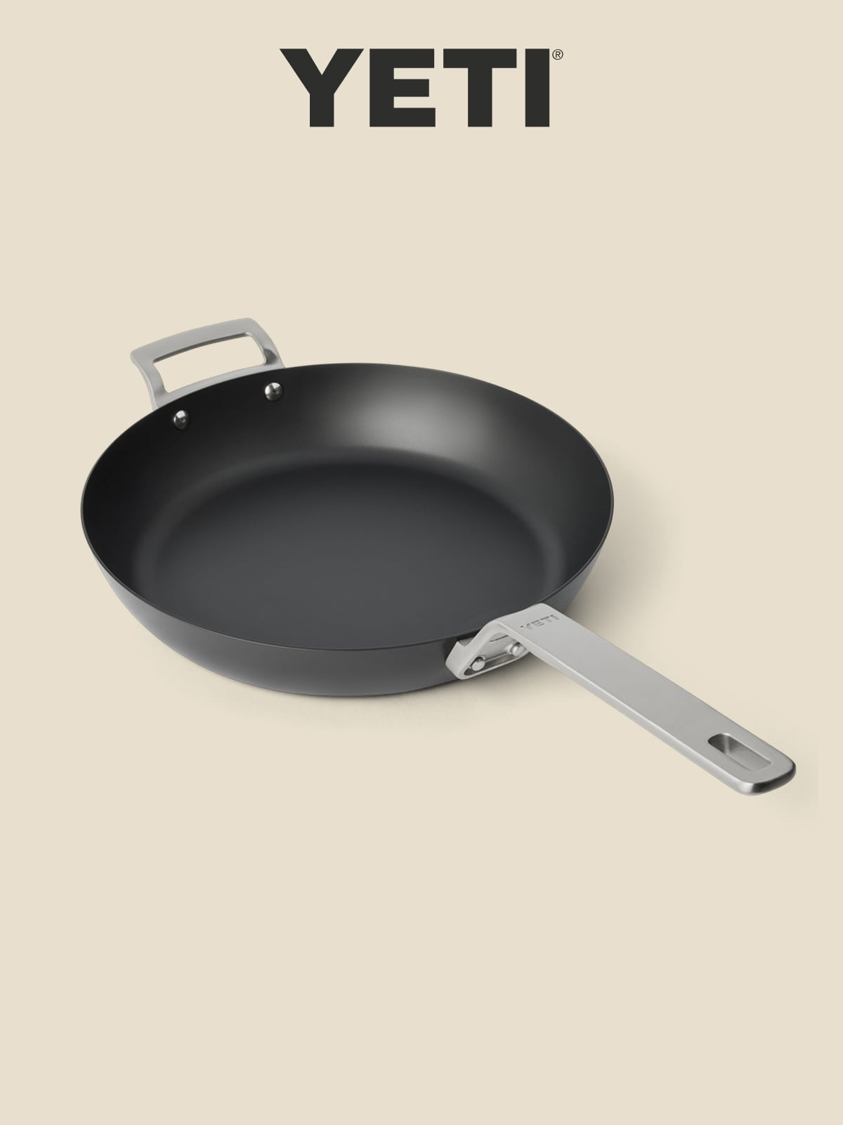 A YETI pan on a light colored background.