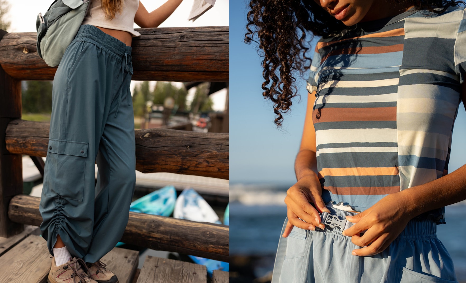 Two people enjoying the outdoors while wearing new clothing from Nani Hike.