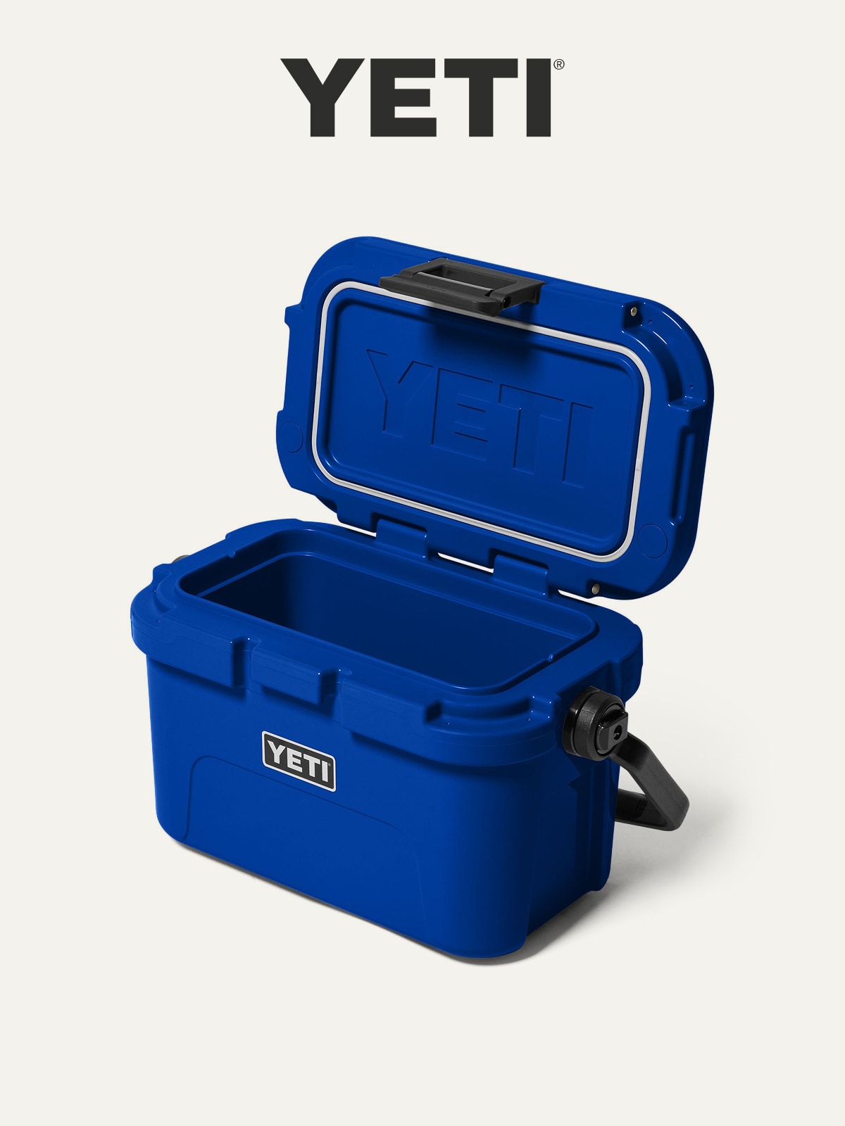 A YETI cooler on a light colored background.