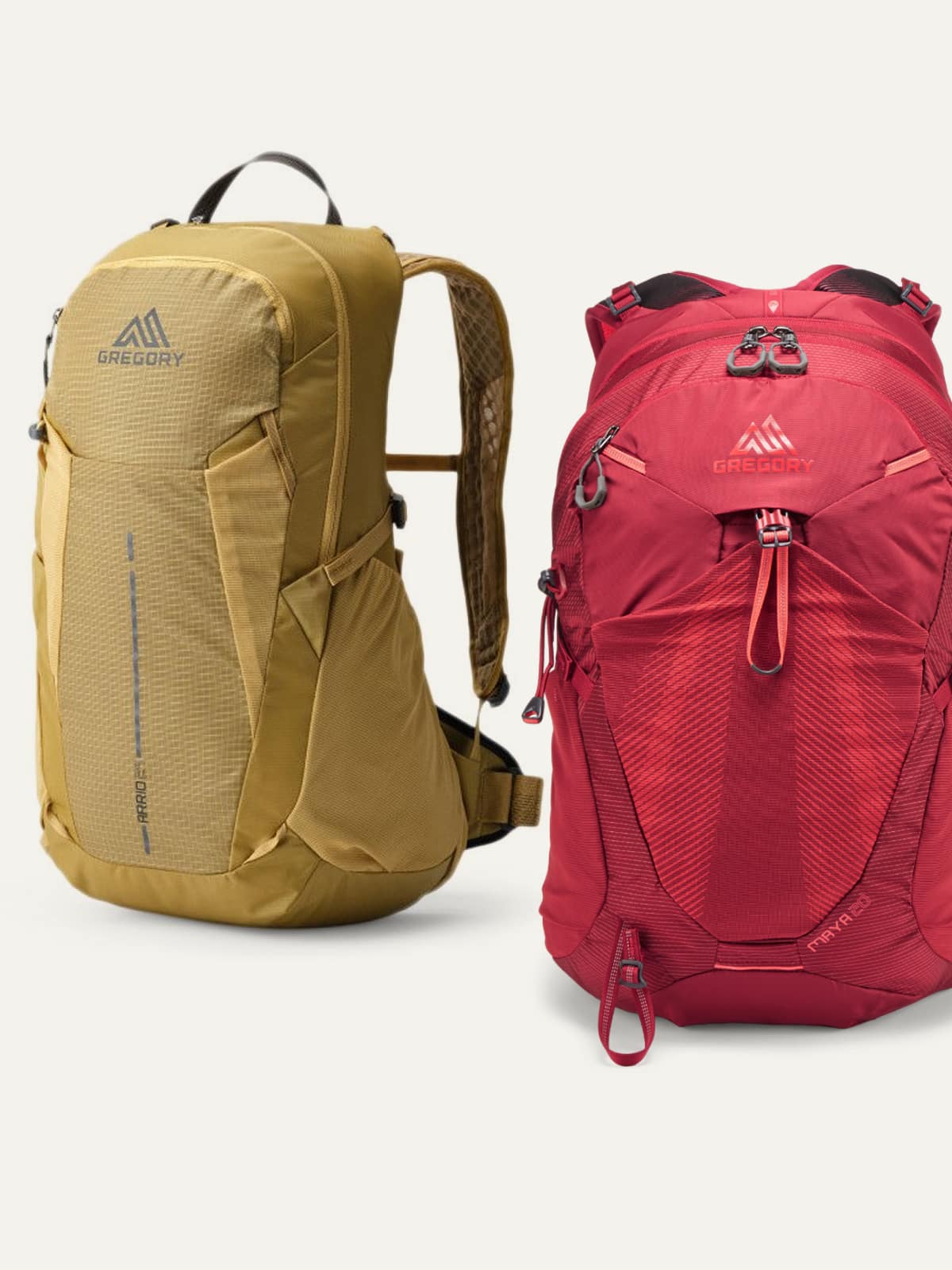 Two Gregory packs on a light colored background.