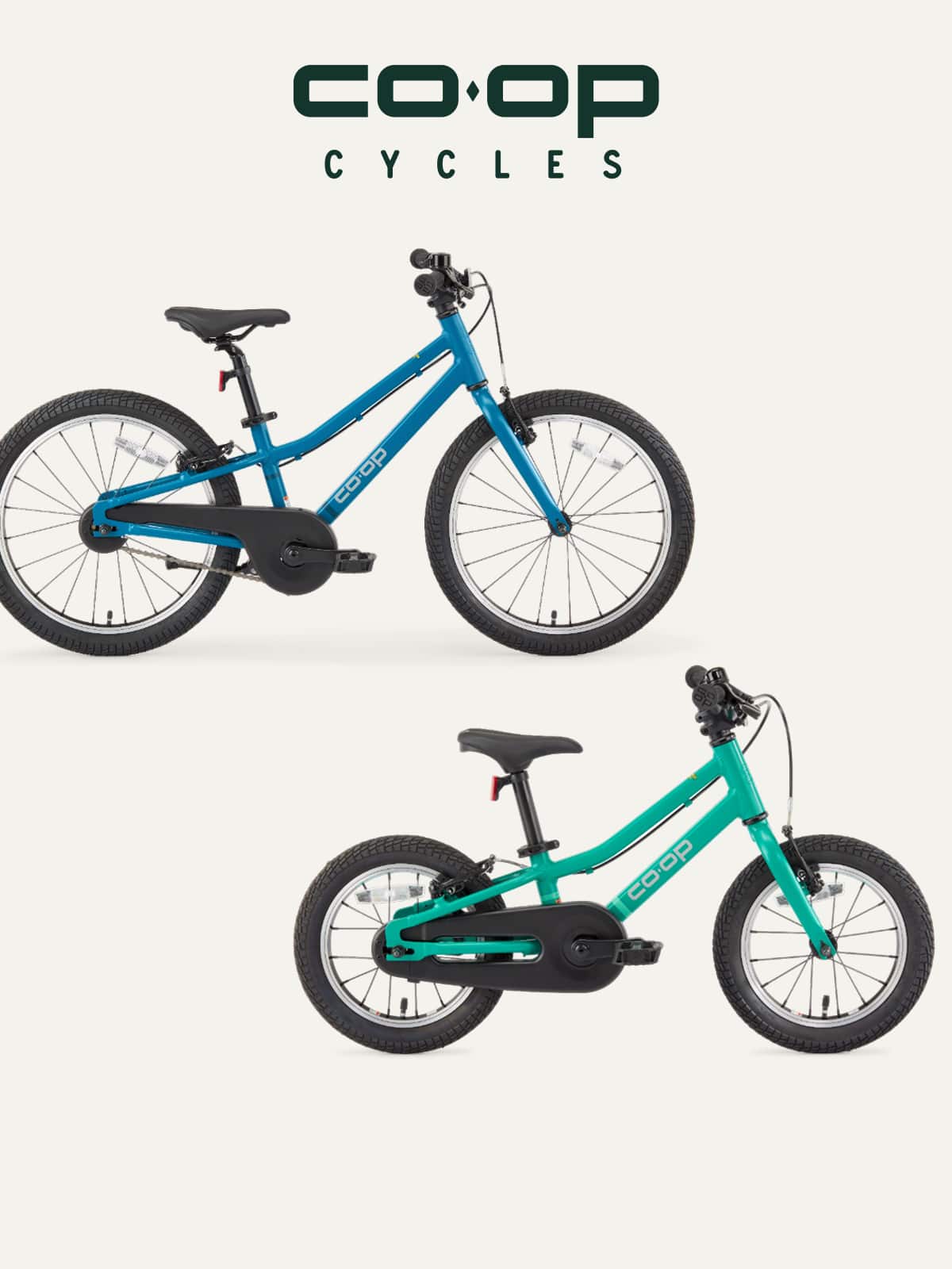 Two Co-op Cycles bikes on a light colored background.