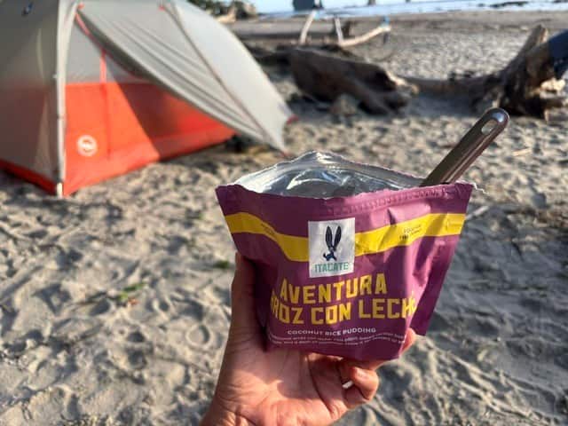 A pouch of arroz con leche eaten during a beach backpacking trip.