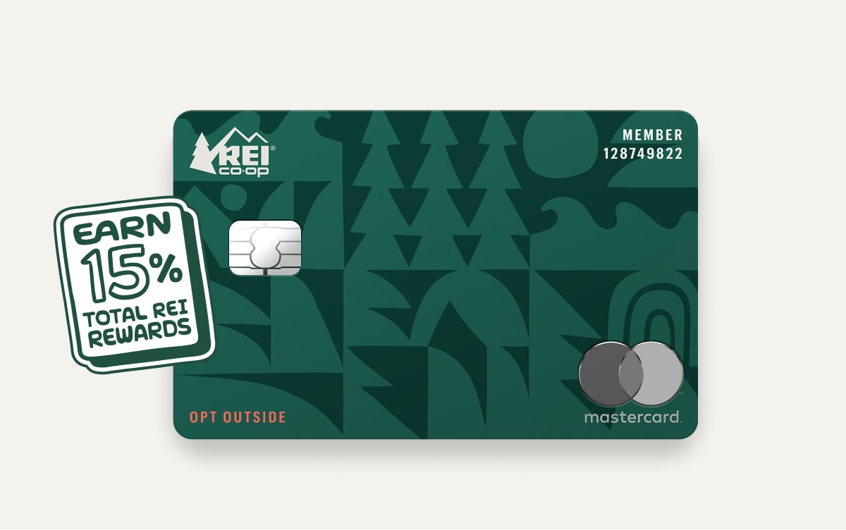 The R E I Co-op Mastercard. Earn 15% total R E I rewards.