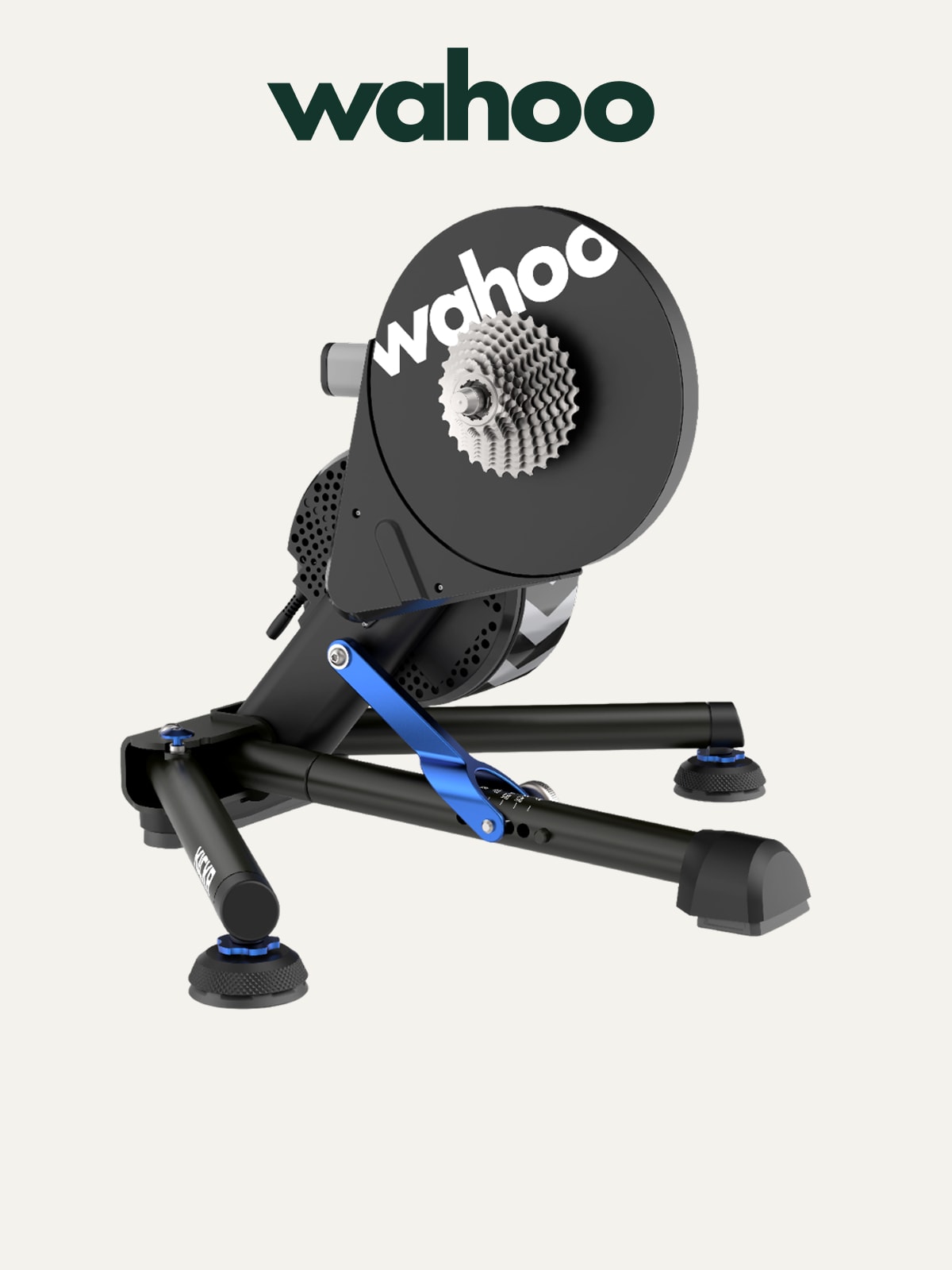A Wahoo bike trainer on a light colored background.