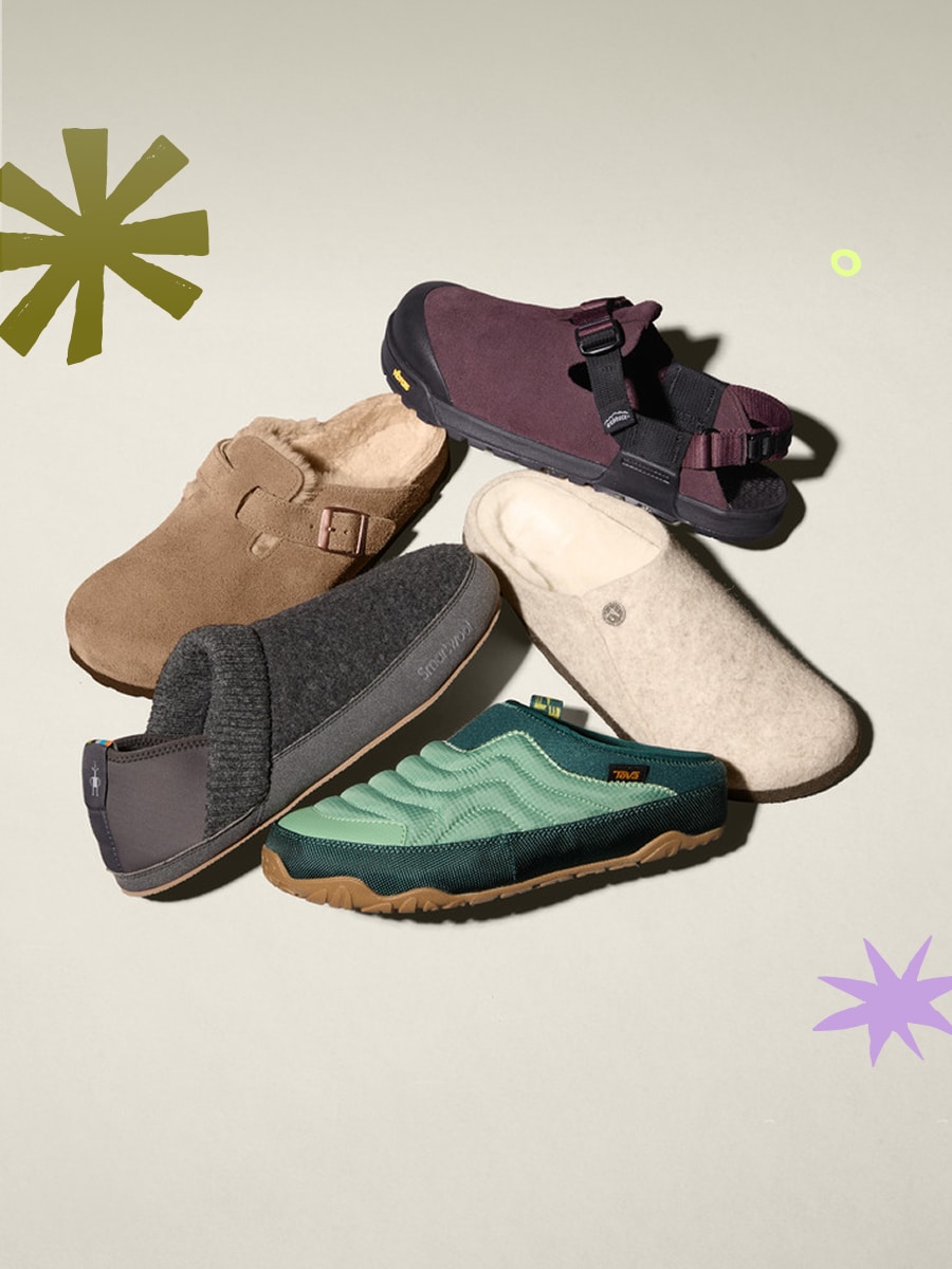 A collage of shoes on a light colored background.