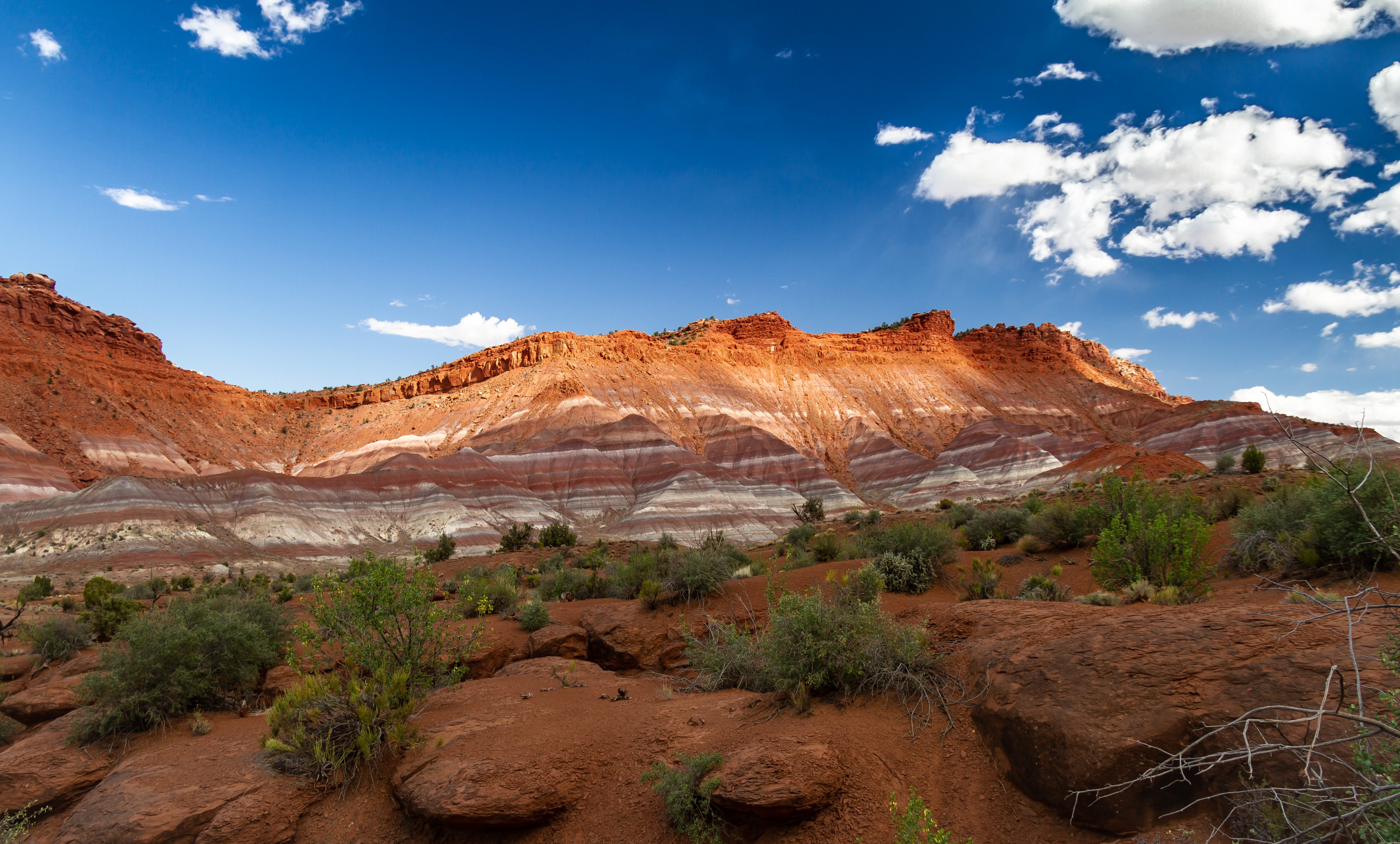 A scenic image of the red and white striped plateaus of Grand Staircase-Escalante