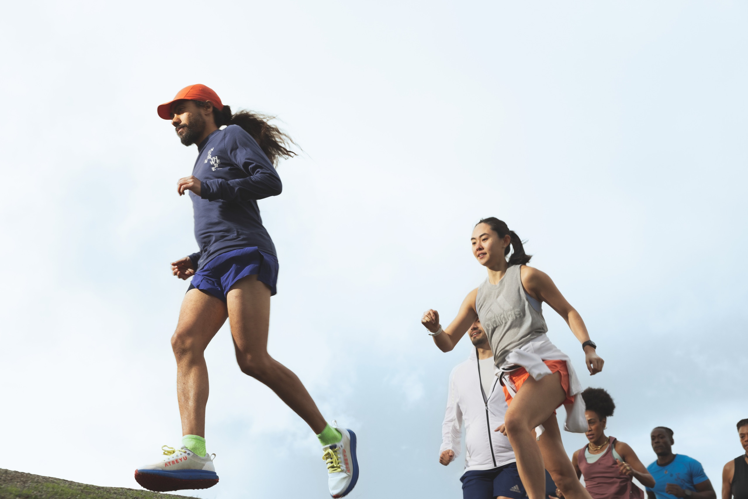 A group of people running