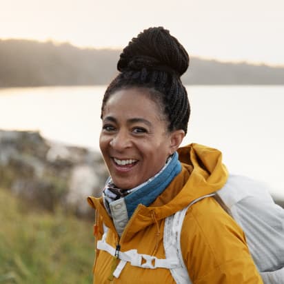 a hiker smiling