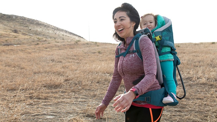 Girl Traveler Hiking Backpack Rocky Mountains Stock Photo