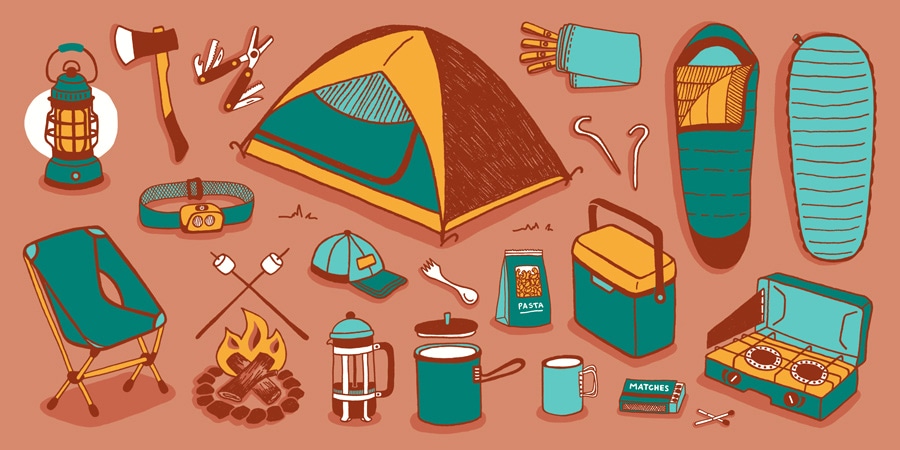 Illustration of items in camping checklist