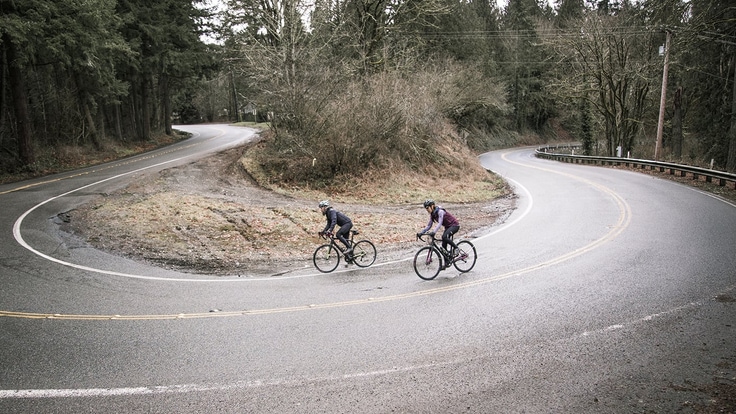 road bikes on a curve on the road