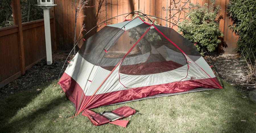 tent set up at home in the backyard