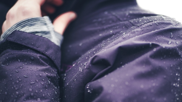 closeup detail of a waterproof rain jacket