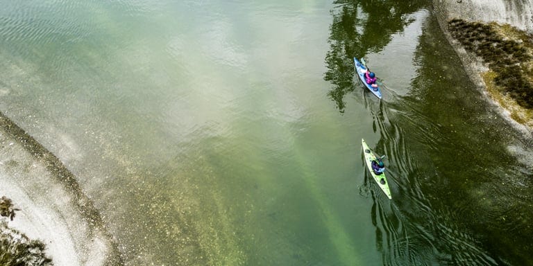two kayakers as seen from above