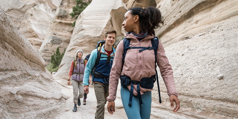 A group of hikers in a canyon