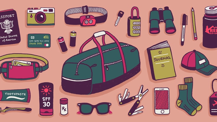 An illustration of items in an adventure travel checklist