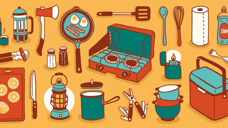 Illustration of items in camp kitchen checklist