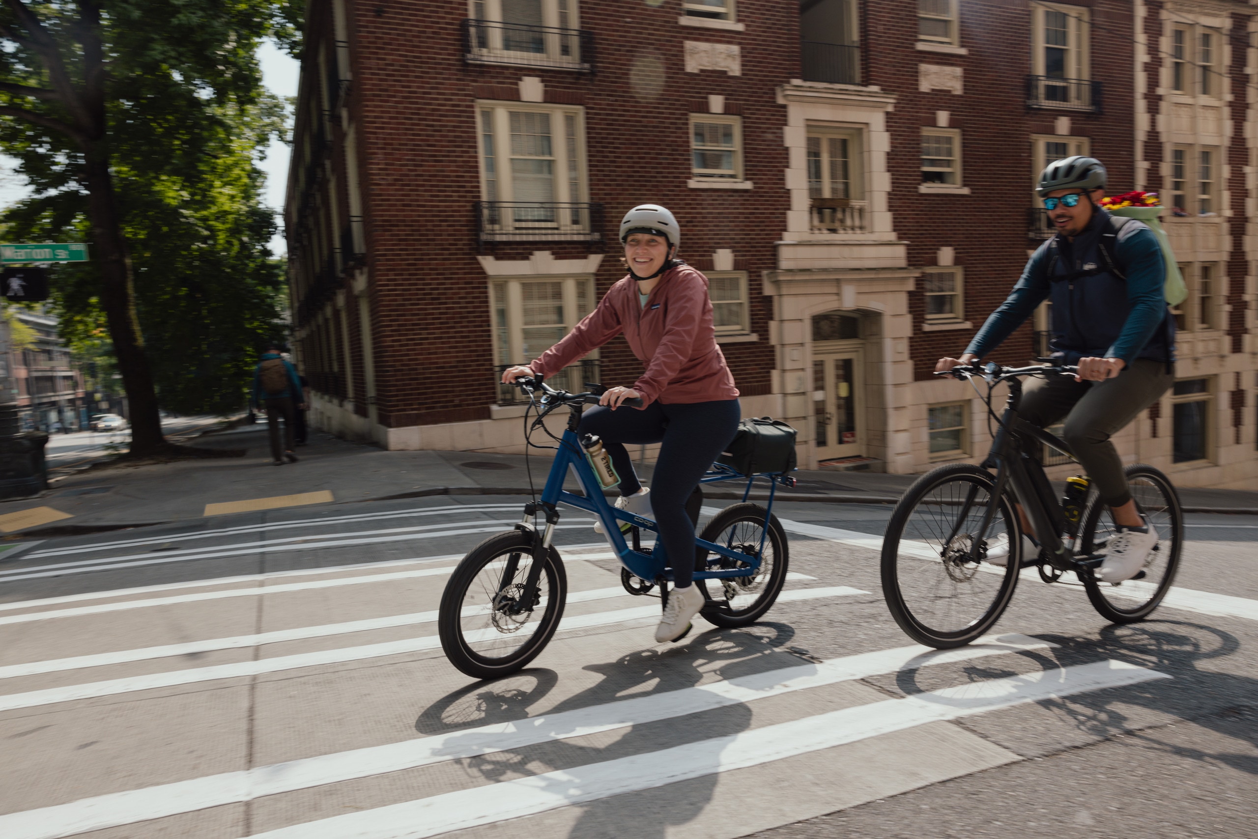 riding an e-bike through town
