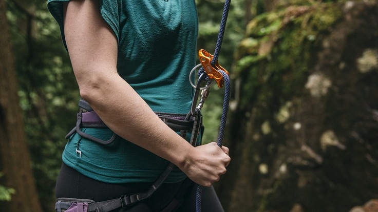 Person with a belay device