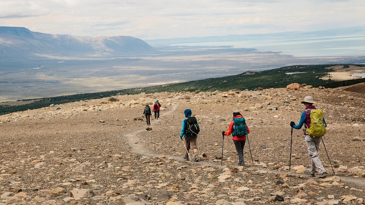 Hikers on a rocky trail