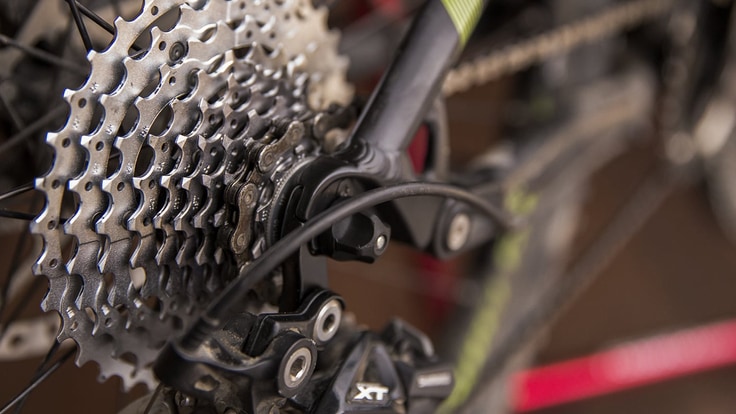 A detail shot of a bike cassette