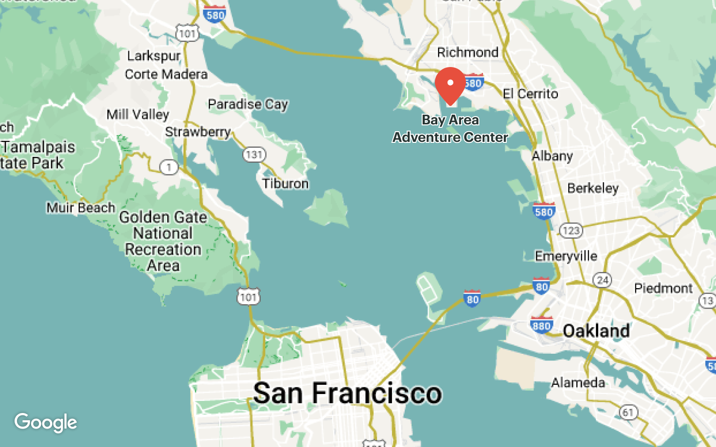 a map of the location of the REI Bay Area storefront location in Richmond, California