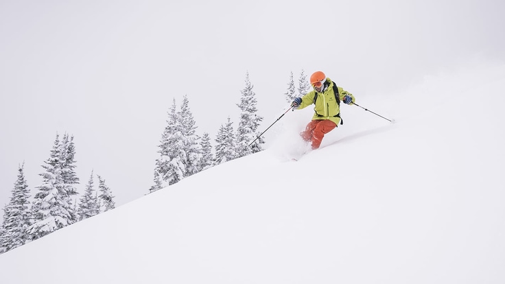 Person skiing down a snowy slope