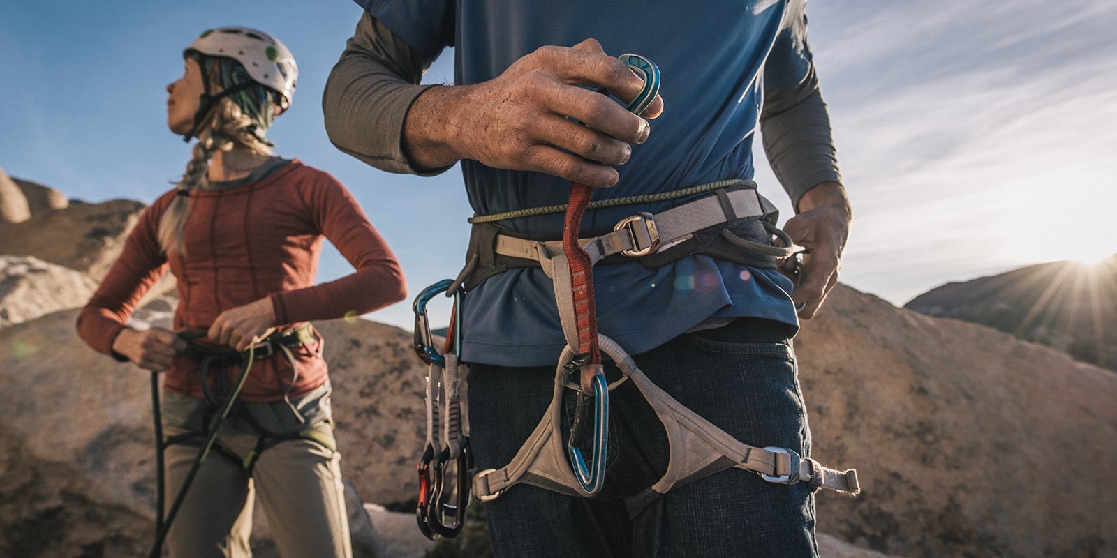 rock climbing shoes and harness