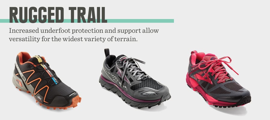 example of REI's rugged trail trail running shoes