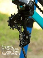 Properly thread chain through the pulley wheels