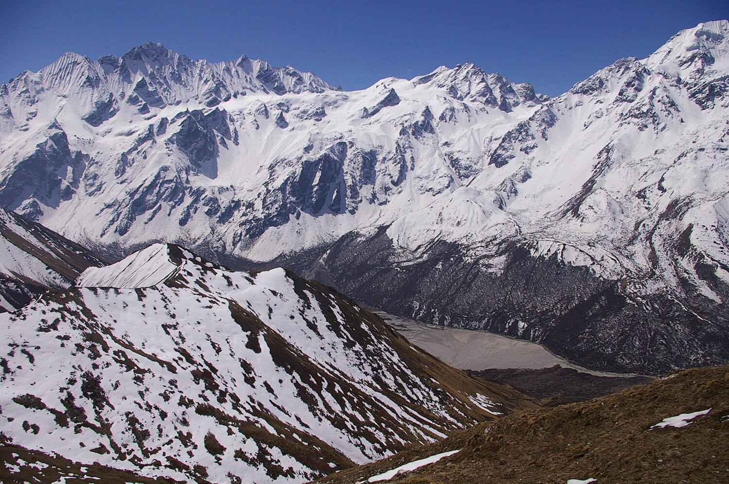 Photo of snowy mountain landscape.