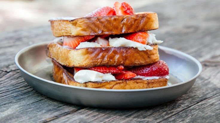 Cooked and plated stuffed french toast