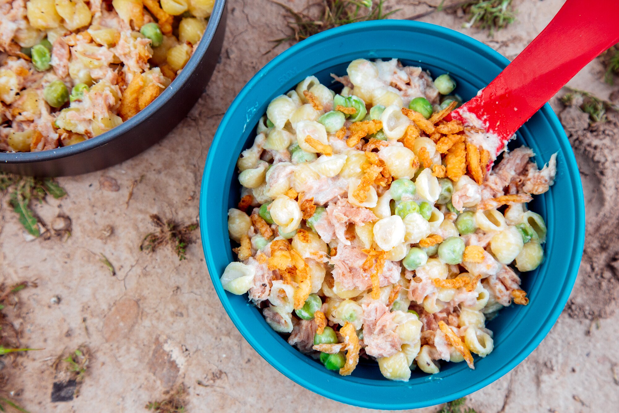 Complete tuna noodle casserole for backpacking