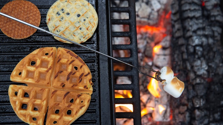 Campworthy S'maffle recipe, waffles over the campfire