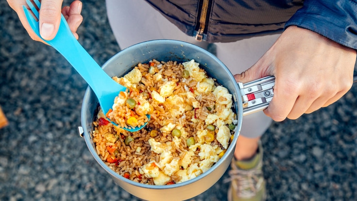Backpacking fried rice, cooked and ready to eat