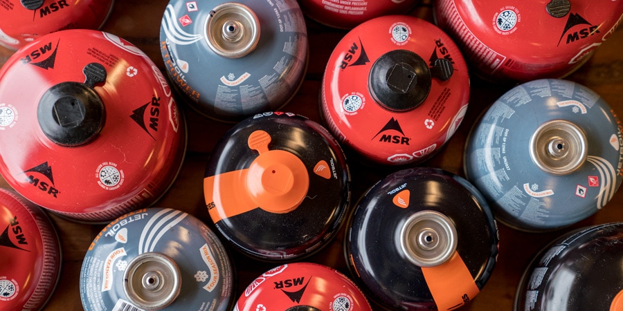 A top view of a bunch of fuel canisters