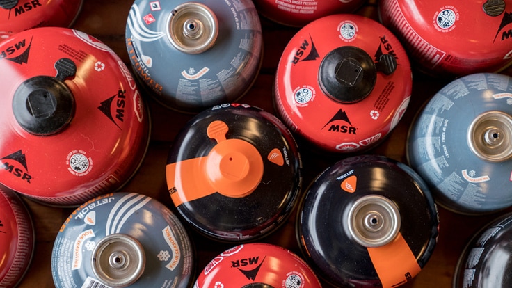 A top view of a bunch of fuel canisters