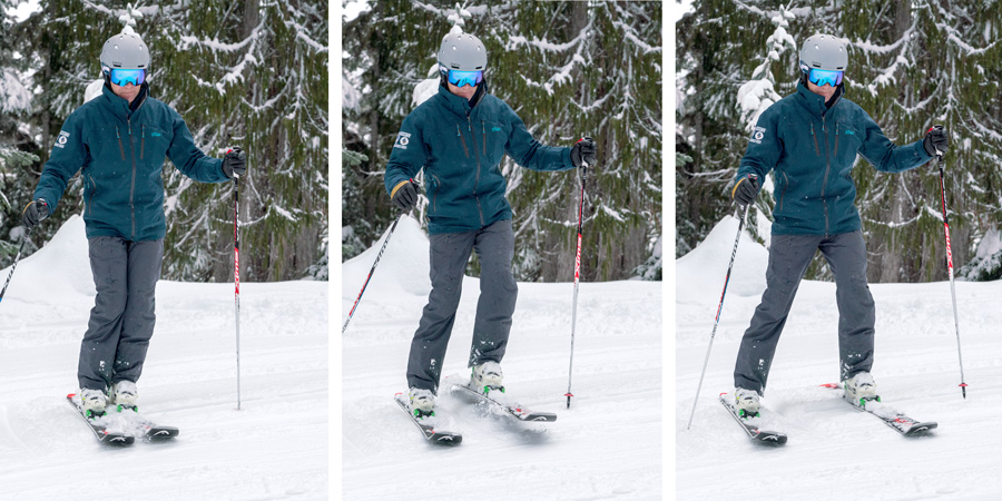 a skier side stepping uphill