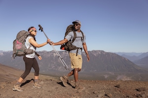 Hikers near the summit of a mountain