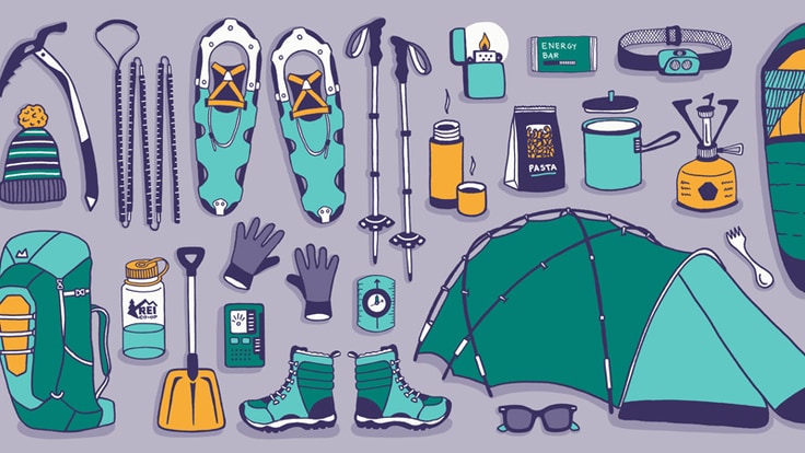 An illustration of items in a winter camping checklist