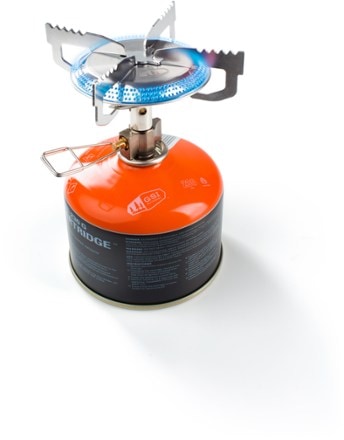 GSI Outdoors Glacier Camp Stove In use. Fuel canister not included.