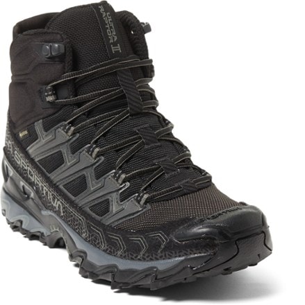 La Sportiva Ultra Raptor II Mid GTX Hiking Boots - Men's 3/4 view (Black/Clay)
