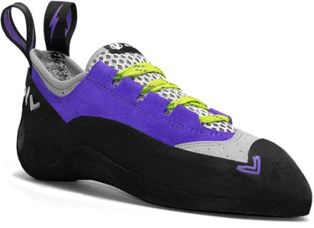 purple climbing shoes