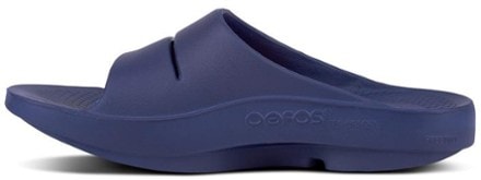 OOFOS OOahh Slide Sandals Side view (Navy)