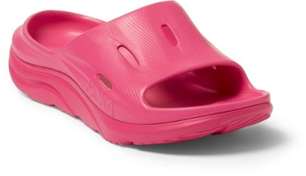 HOKA ORA Recovery 3 Slides 3/4 view (Pink Yarrow/Pink Yarrow)