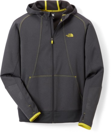 grey and yellow north face hoodie