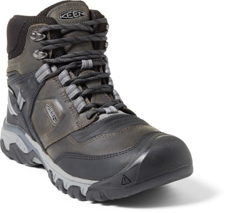 KEEN Ridge Flex Mid Waterproof Hiking Boots - Men's 3/4 view (Magnet/Black)