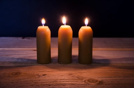 UCO Candle Lantern Beeswax Candles - Package of 3 In use