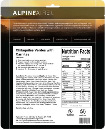 AlpineAire Foods Chilaquiles Verdes with Carnitas - 1 Serving 1